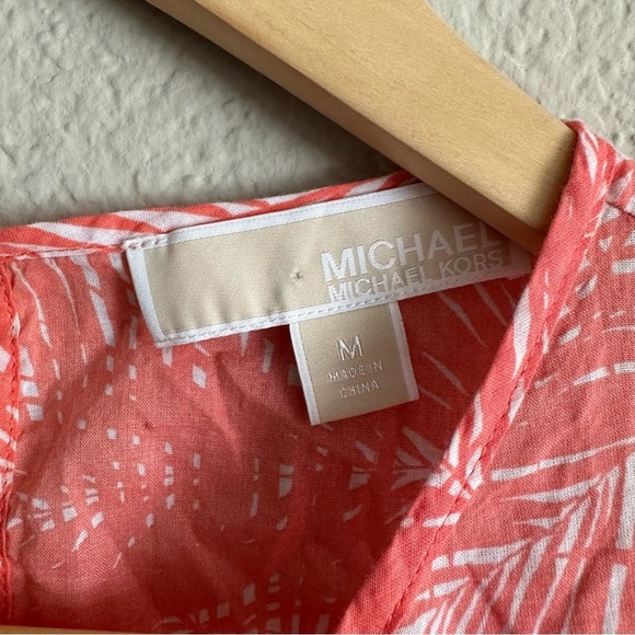 Michael kors Woodland Leaf Print Ruffle Dress Size Medium Orange & White - Picture 7 of 11